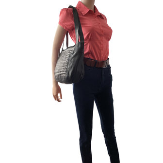 Leren schoudertas dames zwart - Arrigo