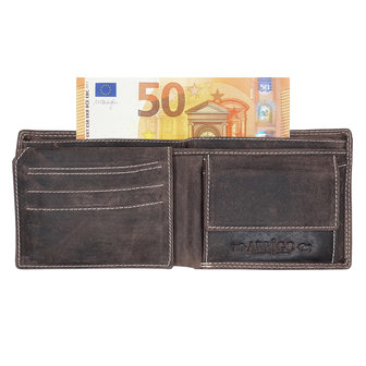 Billfold portemonnee donkerbruin buffelleer - Arrigo