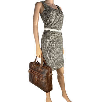 Laptoptas cognac buffelleer - Arrigo.nl