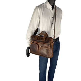 Laptoptas cognac buffelleer - Arrigo.nl