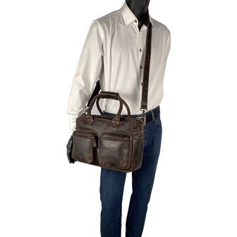 Westernbag laptoptas donkerbruin buffelleer - Arrigo