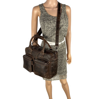 Westernbag laptoptas donkerbruin buffelleer - Arrigo