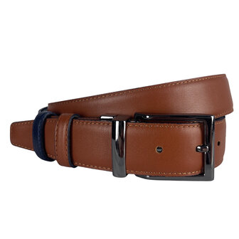 Leren riem, dubbelzijdig in de kleur donkerblauw of cognac - Arrigo