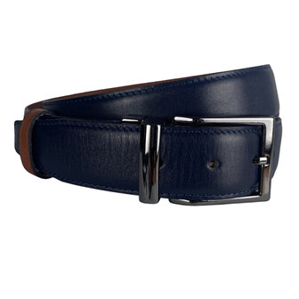 Leren riem, dubbelzijdig in de kleur donkerblauw of cognac - Arrigo