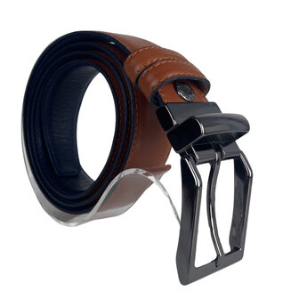 Leren riem, dubbelzijdig in de kleur donkerblauw of cognac - Arrigo