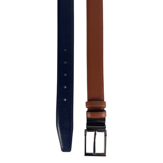 Leren riem, dubbelzijdig in de kleur donkerblauw of cognac - Arrigo