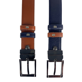 Leren riem, dubbelzijdig in de kleur donkerblauw of cognac - Arrigo