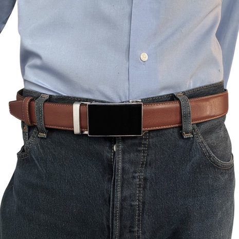 Heren riem lichtbruin leer met automatische gesp - Arrigo