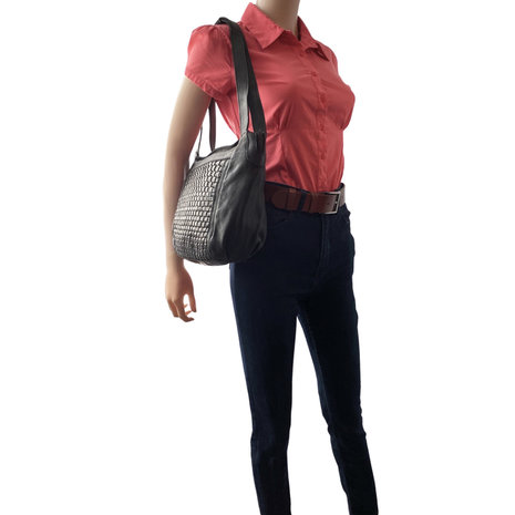 Leren schoudertas dames zwart - Arrigo