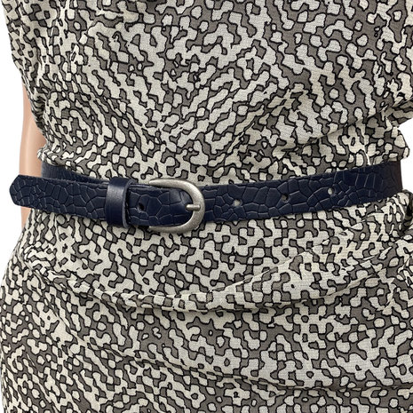 Arrigo tailleriem donkerblauw leer met kroko print
