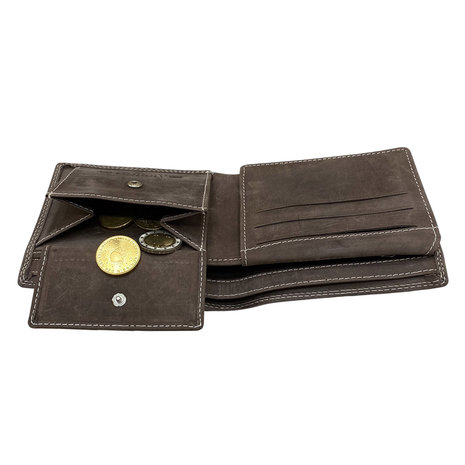 Billfold portemonnee donkerbruin buffelleer - Arrigo