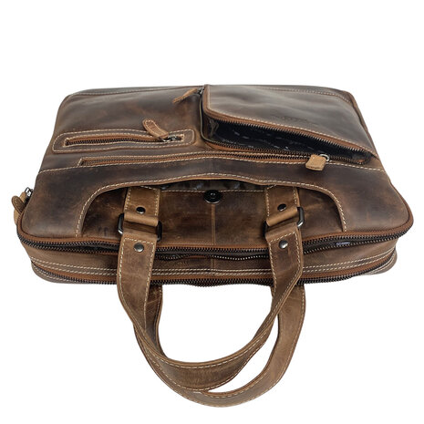 Laptoptas cognac buffelleer - Arrigo.nl