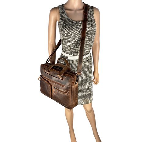 Laptoptas cognac buffelleer - Arrigo.nl