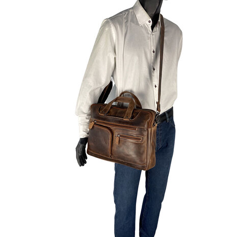 Laptoptas cognac buffelleer - Arrigo.nl