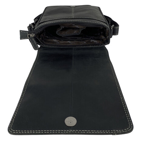 Crossbody Tas Heren Dames Zwart Buffelleer - Arrigo.nl