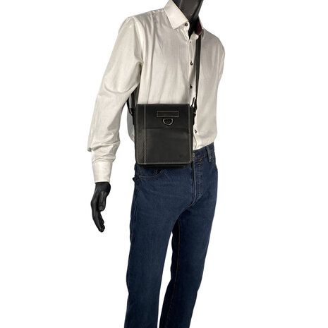 Crossbody Tas Heren Dames Zwart Buffelleer - Arrigo.nl
