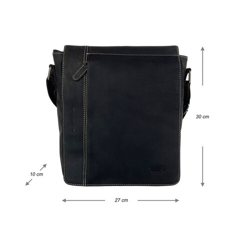 Crossbody Tas Dames of Heren Zwart Buffelleer - Arrigo
