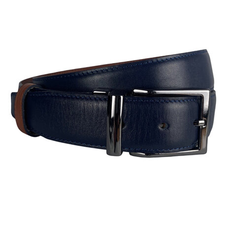 Leren riem, dubbelzijdig in de kleur donkerblauw of cognac - Arrigo
