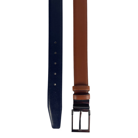 Leren riem, dubbelzijdig in de kleur donkerblauw of cognac - Arrigo