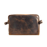 Leren Toilettas Make-up Tas Van Donkerbruin Buffelleer