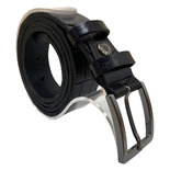 Riem Dames - Riem Heren 3 cm Zwart Leer met Print