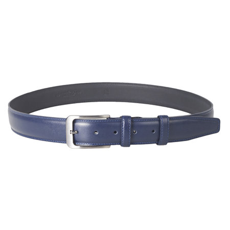 Italiaanse donkerblauwe leren riem met stijlvolle zilverkleurige gesp