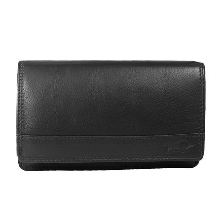 Zwart leren harmonica RFID portemonnee, groot model