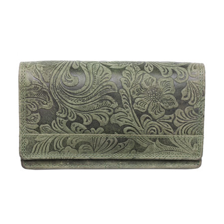 Harmonica dames portemonnee met bloemenprint, groen