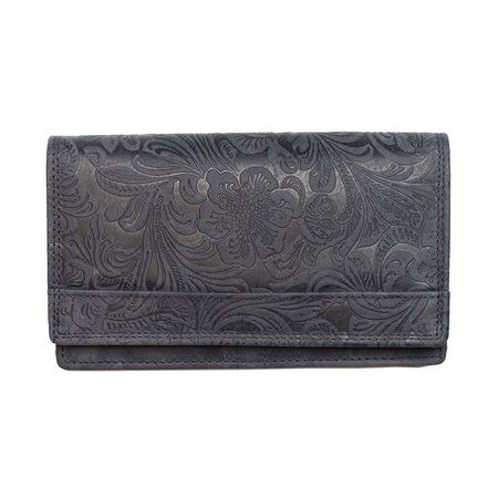 Harmonica dames portemonnee met bloemenprint, donkerblauw