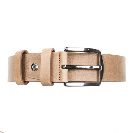 Leren riem, 4 cm breed, cognac/naturel met zilveren gesp