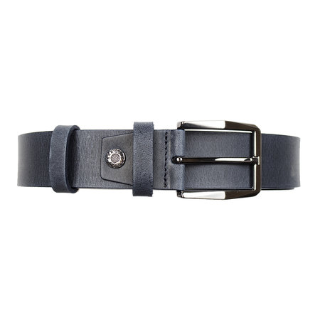 Leren riem, 3.5 cm breed, donkerblauw met zilveren gesp