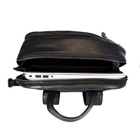 Leren Laptop Rugtas van Soepel Zwart Leer