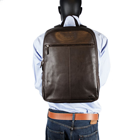 Leren Laptop Rugzak van Soepel Donkerbruin Leer