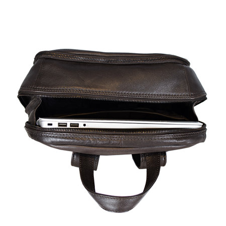 Leren Laptop Rugzak van Soepel Donkerbruin Leer