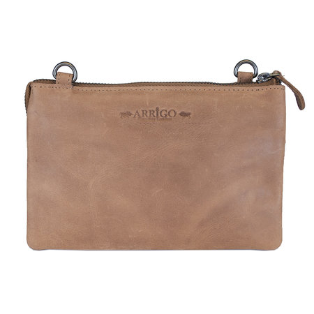 Crossbody Schouder Tasje - Clutch van Beige Leer