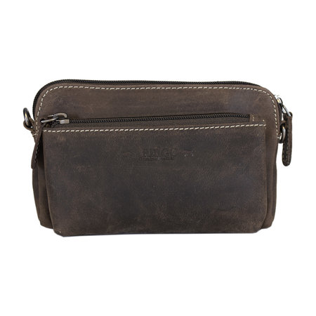 Schoudertasje - Heuptasje - Clutch Van Donkerbruin Buffelleer