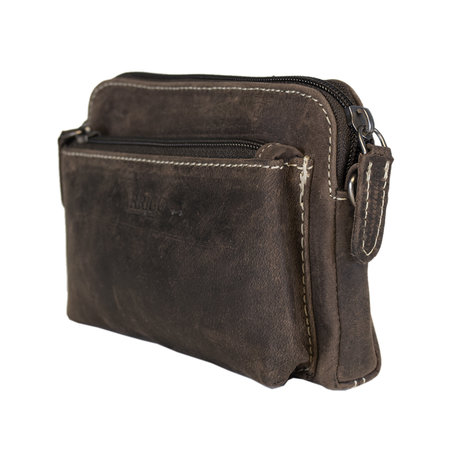 Schoudertasje - Heuptasje - Clutch Van Donkerbruin Buffelleer