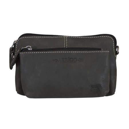 Schoudertasje - Heuptasje - Clutch Van Zwart Buffelleer