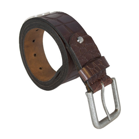 Donkerbruine Leren Riem Met Kroko Print - 4 cm Breed