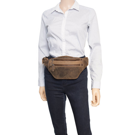 Bruin Leren Crossbody Heuptasje - Buideltasje Voor Dames En Heren