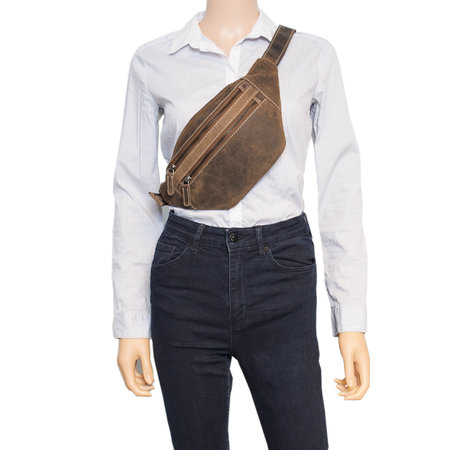 Bruin Leren Crossbody Heuptasje - Buideltasje Voor Dames En Heren