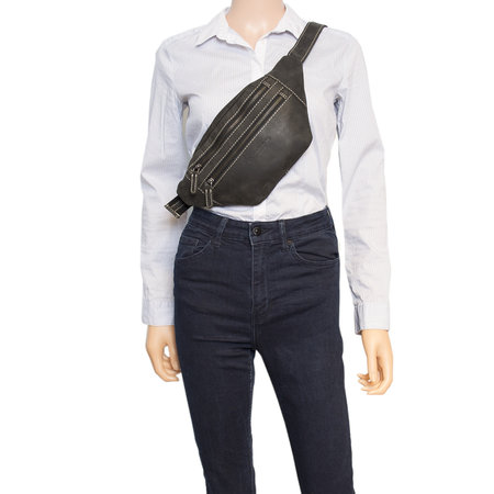 Black Leather Crossbody Bum Bag - Pouch Bag For Women And Men