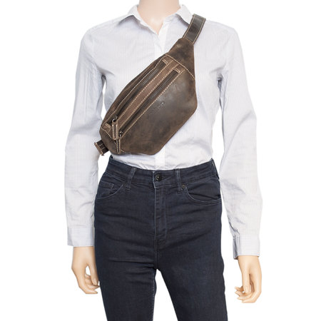 Leren Crossbody tasje - Buideltasje Van Donkerbruin Leer