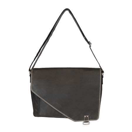Zwart Leren Messenger Tas - Laptoptas