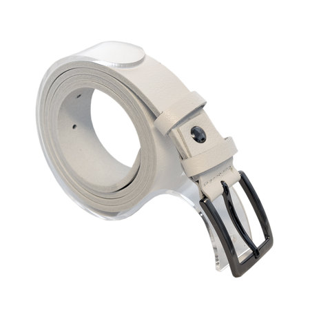 Riem Wit Leer Met Een Zilveren Gesp, 3 cm Breed