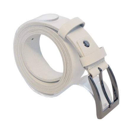 Riem Wit Leer Met Een Zilveren Gesp, 3.5 cm Breed