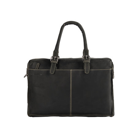 Zwart Leren Messenger Bag Met Een Vak Voor Je Laptop