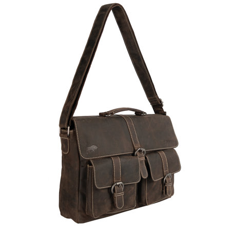 Messenger Bag Van Donkerbruin Leer Met Klep En Gespen