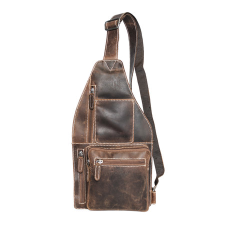 Crossbody tas van leer in de kleur cognac/naturel