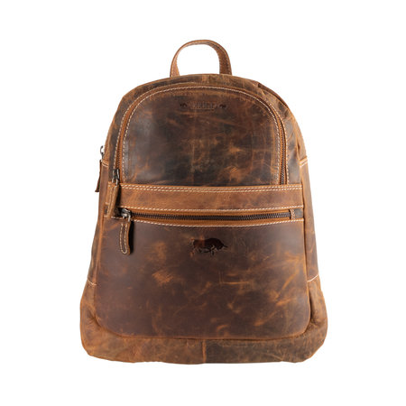 Leren Rugzak In De Kleur Cognac Met 4 Vakken En Een Rits